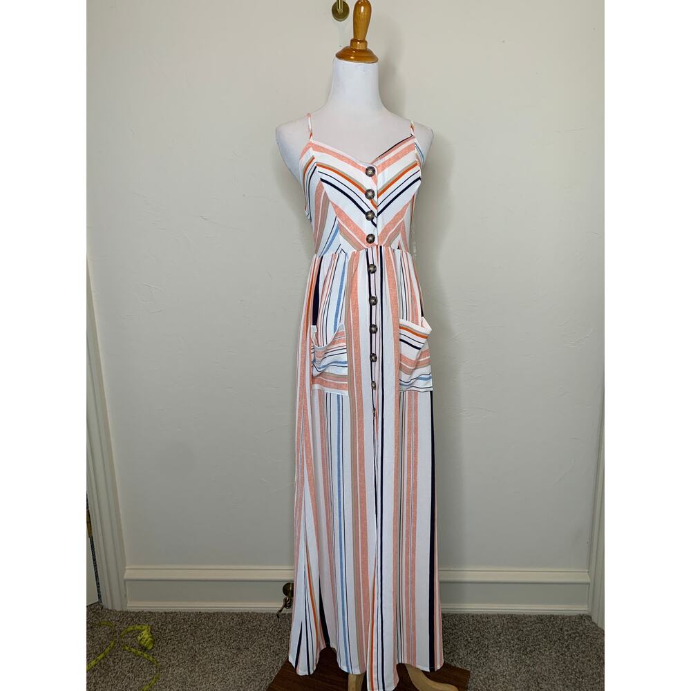 NWT Striped Midi Dress Stilletto's Orange Blue Cream Sz Medium